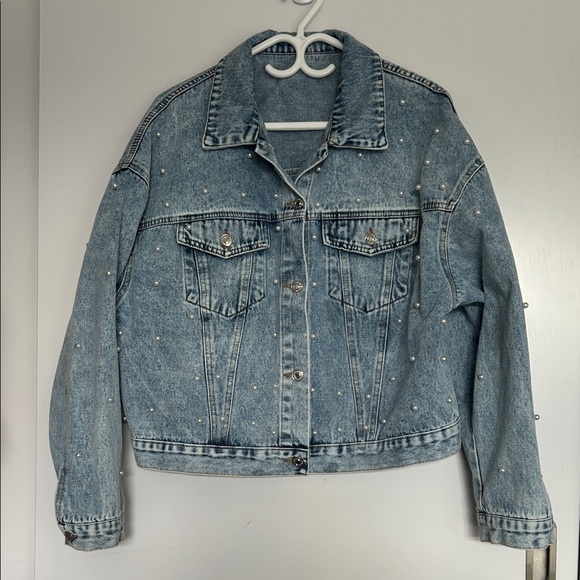 Jackets & Blazers - NWOT Denim Jacket with Pearl embellishments
